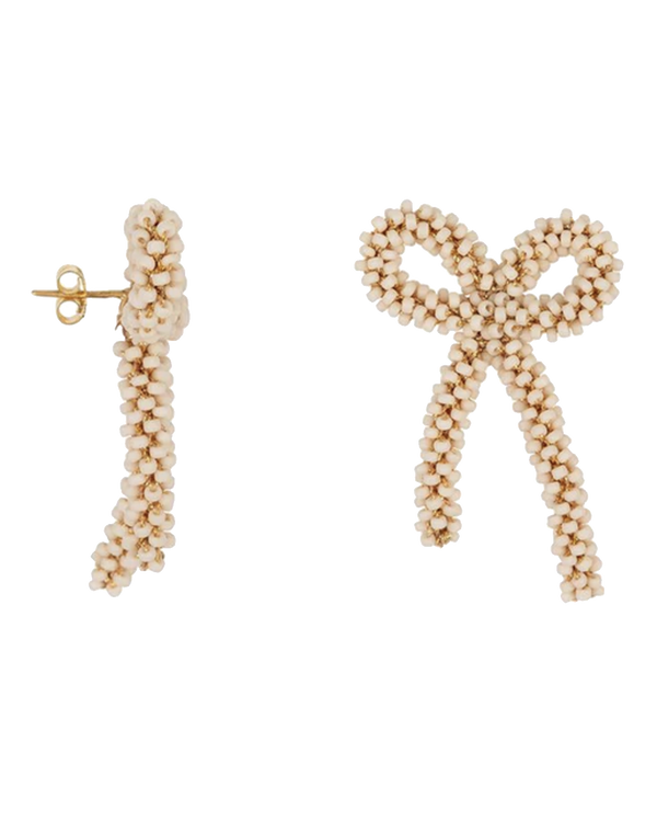 BIG BOW BEADED EARRINGS CREAM