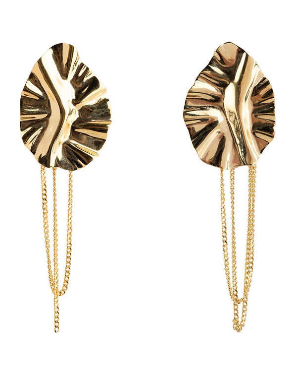 FOLDED LEAF CHAIN EARRING GP