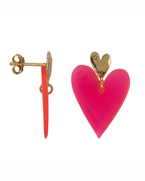 NEON PINK DOUBLE HEART STUD ER