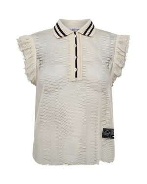 NET FRILL POLO TOP