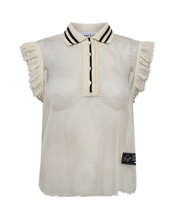 NET FRILL POLO TOP