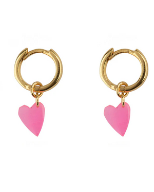 SMALL HOOP RESIN HEART GP PINK