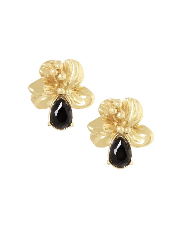 EARSTUDS FLOWER BLACK-GOLD